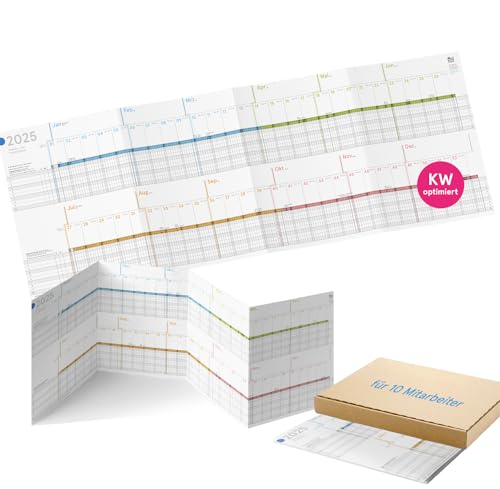 weekview Mitarbeiter Urlaubsplaner farbig 2025,Format 82,5x29,5 cm, großer Personalplaner für Urlaubs- und Projektplanung, Dienstkalender - 12 Monate, Urlaubskalender (2025, A4)