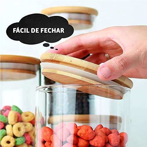 Kit 12 Potes 200ML de Vidro com Tampa de Bambu Herméticos com Adesivos e Canetinha