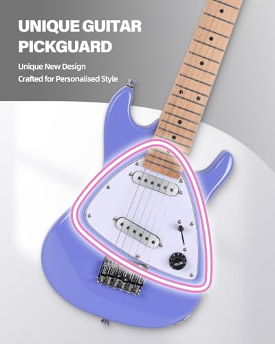 Image of Winzz 30 Inch Kids Electric Guitar Beginner Kit, Junior 1 /4 Size Mini Electric Guitar for Children Complete Stater Set with Amp, Gloosy Purple Colour