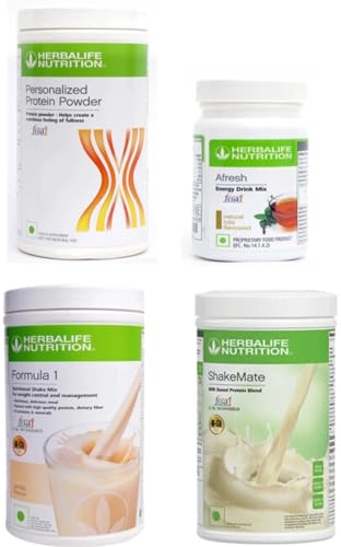 HERBALIFE F1 ROSE KHEER 500g, PROTIEN 400G, AFRESH LEMON FLAVOR 50g, SHAKEMATE VANILLA 500G Energy D...