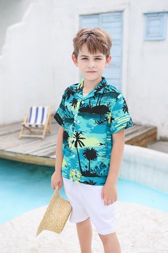 Image of Cromoncent Matching Hawaiian Outfits for Family, Dad and Son Matching Luau Beach Tropical Shirts Mommy Daughter Tropical Sets