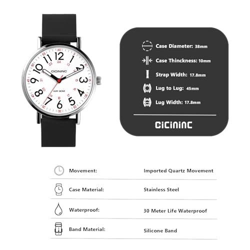 Image of Watch with Second Hand Nursing for Women, Analog Watches for Nurses, 12 /24 Hour Military Time, Easy Read Dial, Colorful Silicone Band