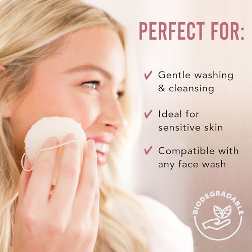 Konjac Sponge - 2 Pack of Natural Facial Sponges for Gentle Cleansing and Face Exfoliating Loofah for Use with Wash, Cleanser or Oil to Clean Skin (1 White Natural, 1 Black Charcoal)