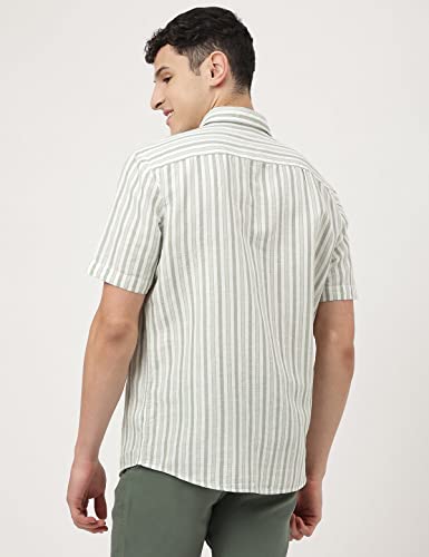 Image of Marks & Spencer Mens Striped Linen Blend Collared Neck Relaxed Fit Shirt
