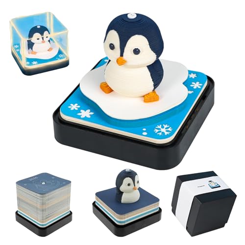 Image of 3D Time Piece Calendar 2025 DIY Calendar 3D Art Calendar 2025 Timepiece Calendar Earth 3D Memo Pad Paper Carving Art With LED Lights for Desktop Decor (penguin)