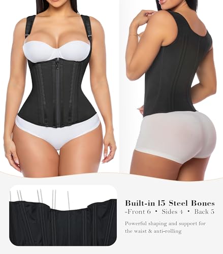 Image of YIANNA Waist Trainer for Women Tummy Control Underbust Hourglass Corset Waist Cincher Vest Sport Girdle with Zipper and Hooks