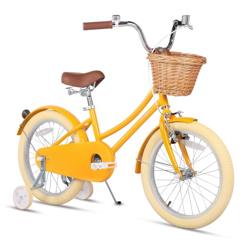 Image of Glerc Little Molly 12-20 Inch Kids Retro Cruiser Bike for 2-13 Year Old with Wicker Basket & Training Wheels /Kickstand, Multiple Colors