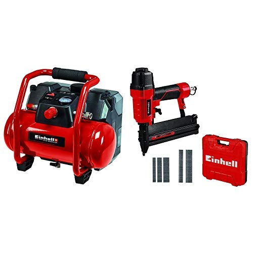 Einhell Akku-Kompressor TE-AC 36/6/8 Li OF Set Power X-Change (36 V, max. 8 bar, 6 l-Tank, 130 l/min Ansaugleistung, Motordrehzahl 16000 min^-1, ölfrei, ohne Akku, inkl. Druckluft-Tacker)