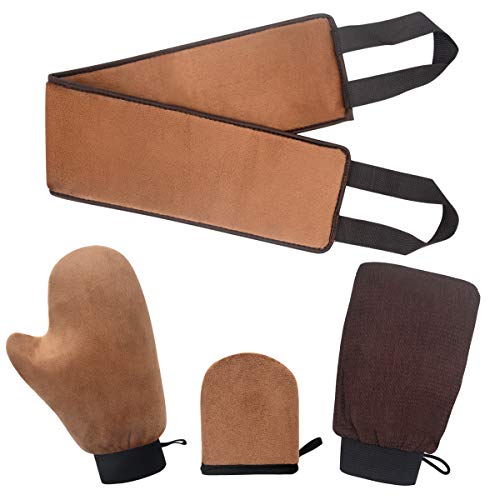 Self Tanning Mitt Applicator Set 4 in 1 Applicator Kit with Self Tanner Mitt, Back Lotion Applicators, Exfoliating Glove, Mini Self Tanner Mitt for Lotions, Mousses and Creams(brown)