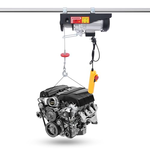 Image of JJsdwin 500kg Electric-Cable Winch, Electric Hoist Lift with Cable Remote Control, Overhead Electric-Lifting for Warehouses and Garage, Lifting Height 18m