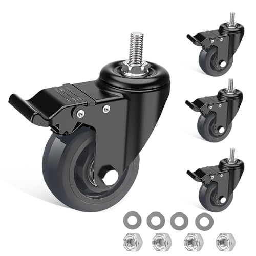 IQWTU Roulettes pour Meubles Tige Fileté M10 x 1,5 x 30 mm, Lot de 4 Roulettes Pivotantes 75MM avec Frein, Double Roulement à Bille Roulette Charge Lourde...