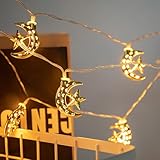 Vigdur Ramadan String Lights - 20 LEDs Eid Mubark Moon Star Fairy Lights Battery Operated with Timer, Ramanda Decoration Light for Eid Al Adha Ramadan Home Decor, 10FT