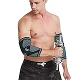 BESCHLEUNIGT DEN ERHOLUNGSPROZESS: Die Ellenbogenbandage verfügt über ein angenehm weiches Druckpolster, welches bei Bewegungen den Druck auf den Ellenbogen mindert. Das moderne und ergonomisch geformte Gestrick der Bandage bietet zudem einen Massageeffekt. Gezielte Kompression fördert die Blutzirkulation des Gelenks, reduziert Entzündungen und Schwellungen. Schmerzen bei Sehnenentzündungen und Verstauchungen werden effektiv gelindert.