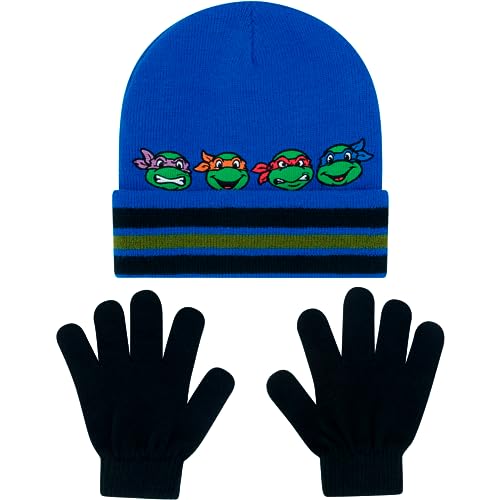 Concept One boys Teenage Mutant Ninja Turtles Beanie Hat and Gloves Set, Tmnt Kids Cuff Winter Knit Cap and Mittens4