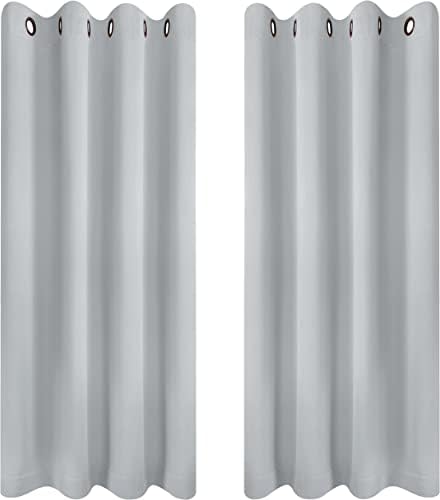 Utopia Bedding Blackout Curtains Grommet 2 Panels [Grey White, 46W x 54L Inches] Thermal and Sound Insulated Drapes for Bedroom and Living Room (117x137 cm)