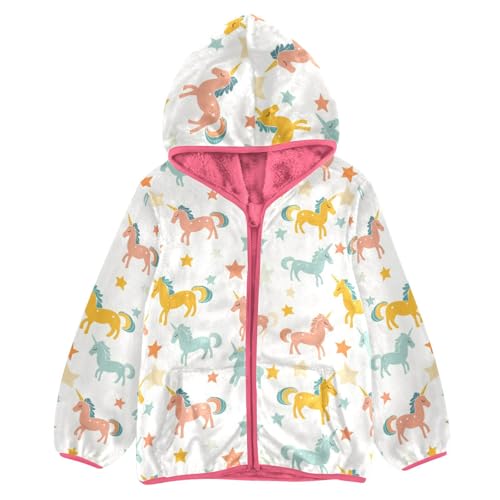 Cartoon Unicorn Star Girls Fleece Jacket Girls Fall Jacket Girl Coats Zip Up Hoodie Children Sherpa Warm Outerwear 2-10T