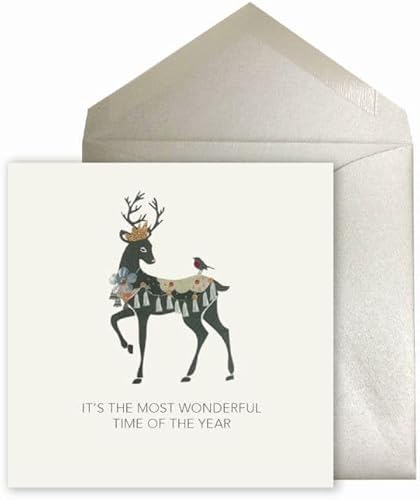 NIQUEA.D, Tarjeta de Navidad de reno con corona Cocktails,Regalos convertibles,Velas festivas,Luz, risas, latkes,Reno con corona