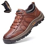 Hand-Stitched Leather Shoes, Men Hiking Shoes Arch Support Anti-Fatigue Anti Slip Shock Warm Running Boots, Men's Comfortable Orthopedic Leather Sneakers with Arch Support(Brown,9 UK) - Image 1