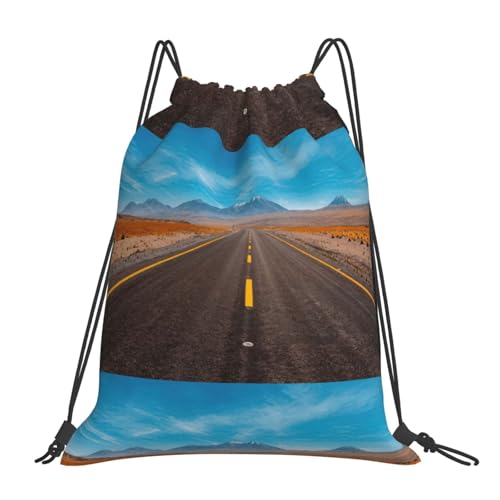 Gnbmvcc Freeway Highway Road In The Desert - Bolsa deportiva de cuerda para hombres y mujeres, mochila deportiva grande, bolsa de viaje impermeable para playa