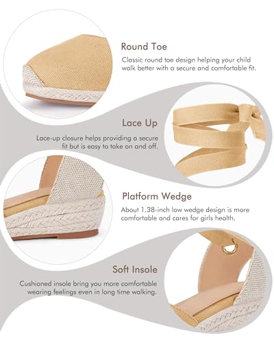 Image of Coutgo Girls Espadrille Platform Wedge Sandals Closed Toe Lace Up Ankle Strap Summer Shoes Toddler Little Big Kid