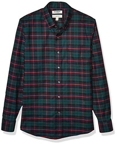 Goodthreads Slim-fit Long-Sleeve Stretch Oxford Shirt (All Hours) Camisa abotonada, Green Navy Tartan, S