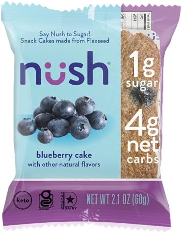 Low Carb Snack Cakes by Nush - Blueberry Flavor (10 Cakes) - Nush Keto Cakes are Made from Flax, Grain Free, Paleo Diet Friendly, Diabetic Friendly Snacks, Low Sugar