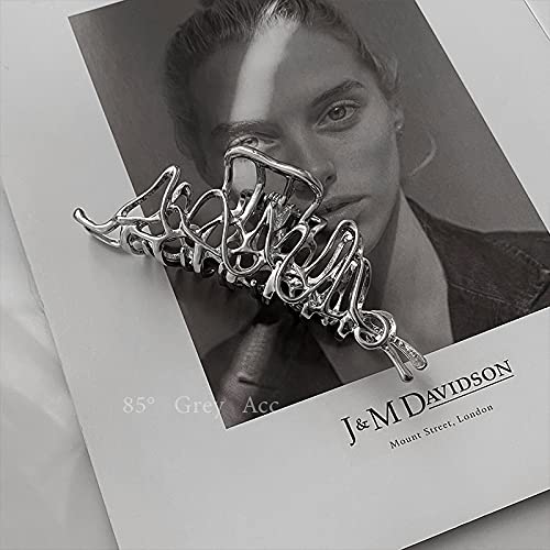 2 Pcs Large Metal Hair Claw Clips - Personality Nonslip Silver Hair Clamps ,Perfect Jaw Hair Clamps For Women And Thinner-Thick Hair Styling-Strong Hold Hair-Fashion Hair Accessories #TOP2