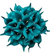 Veryhome 20pcs Teal Flowers Artificial Calla Lily Flowers for DIY Bridal Wedding Bouquet Centerpi...
