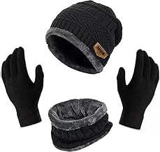 Ameena Store Winter Knit Set, Beanie Cap, Neck Warmer Scarf, and Woolen Gloves for Men and Women, Skull Cap for Cold Weather (3 Piece)