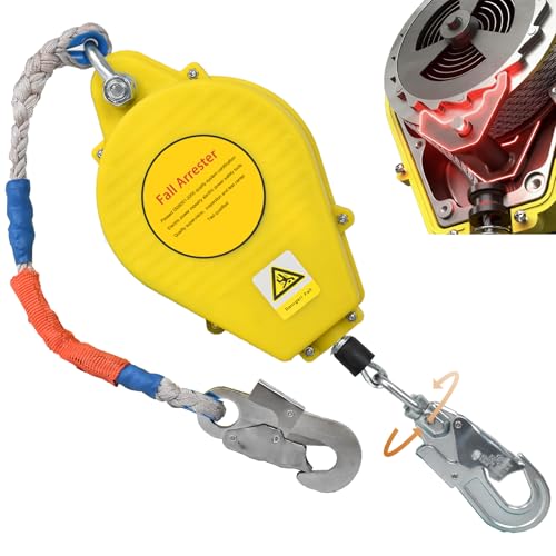 VFDZ Harnais de Securite Anti Chute Toiture, Dispositif Antichute a Rappel Automatique 10m/15m/20m, Stop Chute Toiture à Rappel Automatique pour Travaux en Hauteur/Toiture(Jaune,10m)