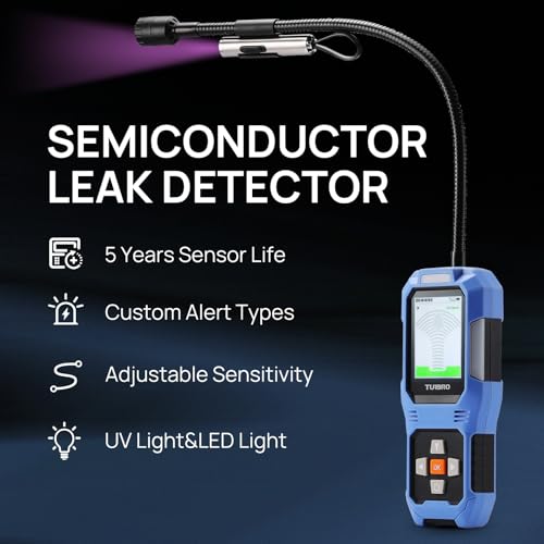 Image of TURBRO Refrigerant Leak Detector with Alarms, Halogen Freon Sniffer with Heated Diode Sensor, Detects CFCs HCFCs HFCs HCs HFOs, for Home and Automotive AC Systems, FLA-BDT20 | Heated Diode Sensor, Detects CFCs /HCFCs /HFCs, With Alarms, For HVAC