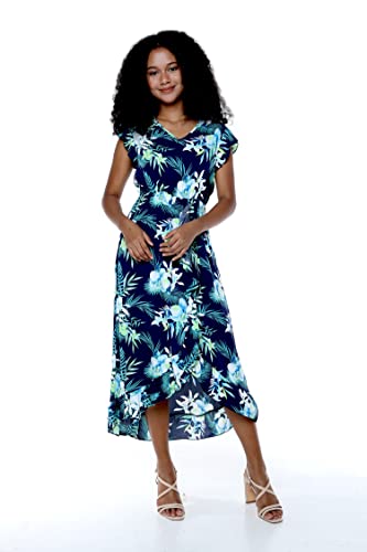 Image of Family Matching Hawaiian Clothes, Orchid Breeze Navy | Lightweight 100% rayon • Family matching outfits • Beach vacations • Luaus • Cruises • Family photos