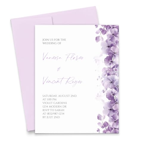 Purple Flower Wedding Invitations With Envelopes,...