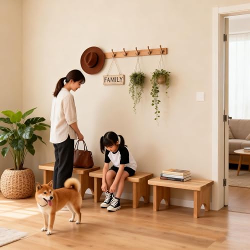 Taburete de madera natural para banco de recibidor y entrada de casa 5