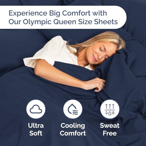 Image of Olympic Queen Sheet Set 66 inch x 80 inch - RV Olympic Queen Sheets - Navy Blue