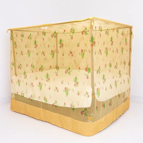 Image of Multicolor Soft Cotton Mosquito net Double Bed King Size | Pure Cotton Mosquito net (Printed -Cream, 7x5)