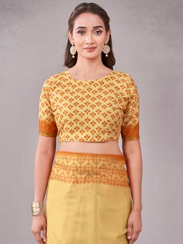 Image of Satrani Women's Silk Printed Saree with Unstitched Blouse Piece