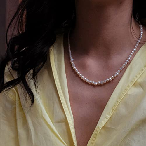 Natural Freshwater Pearl Necklace | Pearl Strand Necklace Choker | Baroque Freshwater Pearl Jewelry Layered Necklace 16''-18'' #TOP1