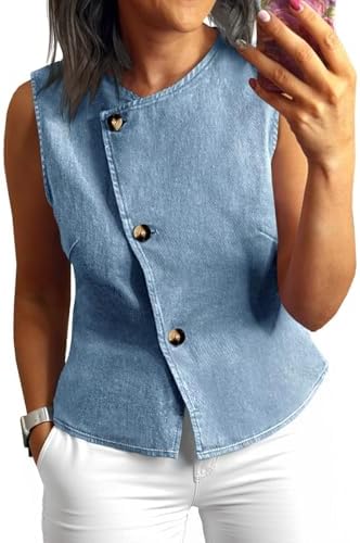 UNCLECAT Womens Denim Vest Tops
