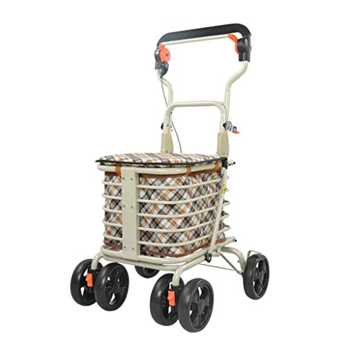 トロリー、軽量歩行器、折りたたみ式 4輪 ショッピングトロリーカート、収納バッグ、シートロック可能、ブレーキ付き、折りたたみ式、ポータブル
