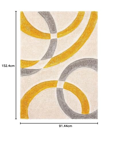 Image of Urban Modern Decor Features 3x5 Feet Modern Soft Shaggy Carpet Thick, Fluffy & 2 inch Pile Shag Rug for Your Kids Room, Bedroom & Livingroom(3x5 feet, Ivory & Yellow c)
