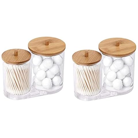 Massbea Cotton Swab Holder with Bamboo Lids Cover