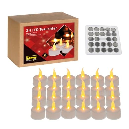 Idena 50023 - Velas de té LED, 24 piezas, velas eléctricas con luz parpadeante, pilas incluidas, decoración para bodas, fiestas, navidad, en caja, pascua, como luz de ambiente