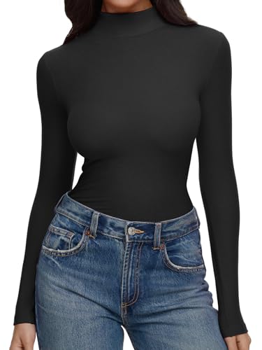 REORIA Women’s Turtleneck Tops Slim Basic Mock Neck Long Sleeve Shirts 2025 Fall Winter Layering Outfits