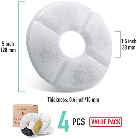 4 Packs Filters for Cat Water Fountains, Pet Fountain Replacement Filters with Resin and Active Carbon for Automatic Flower Water Dispenser Drinking Fountain