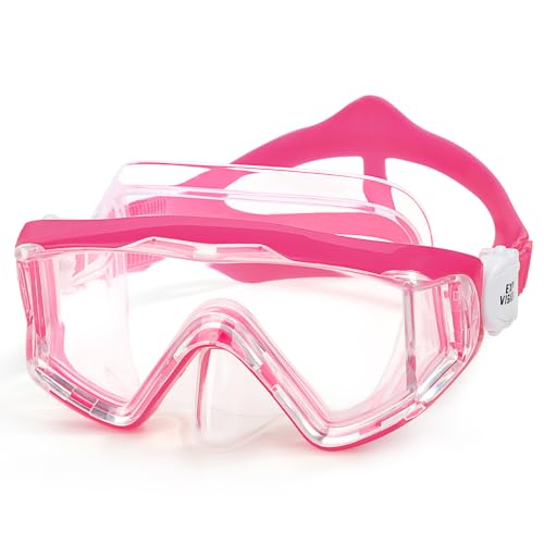 Kids Swim Mask - 180° Anti-Fog Swim Goggles for Child Snorkeling Diving Mask Leak-Proof Kids Goggles with Nose Cover for Youth Boys & Girls Ages 4-14, Shatter-Resistant PC Lens (Bright Pink)