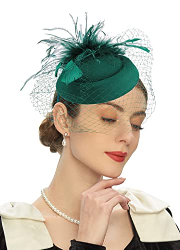 Fascinators Hats 20s 50s Hat Pillbox Hat Cocktail Tea Party Headwear with Veil for Girls and Women