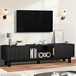 DWVO Fluted TV Stands for Living Room, Entertainment Center for TVs up to 65 Inch, Mid Century Modern Media Console with Power Outlets & Storage Compartments, 59" Long TV Cabinet, Black