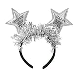 Dzrige Happy New Year Headband with Star and Silver Tinsel, Glitter New Year Head Boppers Headband New Years Eve Headwear New Year Hair Accessories for New YearBirthday Carnival Party Props Decoration
