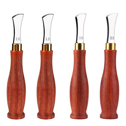 UOOU 4 PCS Leather Edge Creaser,1.0/1.5/2.0/2.5mm Professional Leather Tool,Edge Creaser Stainless Steel Red Wood Handle Tool for Beginners DIY Leather Craft